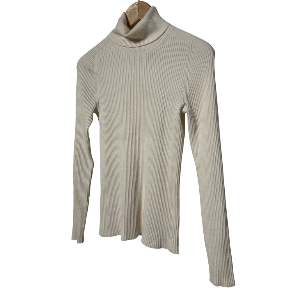 Everlane Wool Blend Stretch Ribbed Turtleneck Sweater‎ Cream Women's Size Medium